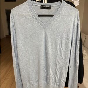 Dolce & Gabbana Men's V-Neck Sweater in Soft Blue